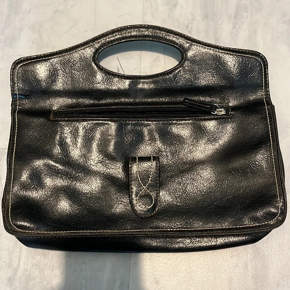Worthington  genuine leather handbag  EUC black/ silver accents   11.5”x 6”x 2”